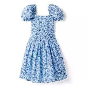 NWT Janie and Jack Girls Blue Floral Smocked Puff Sleeve Dress Wedding Size 18
